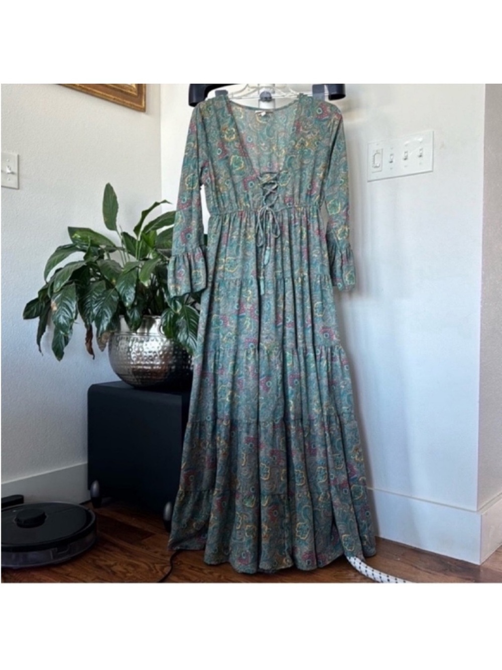 Anthropologie Boemo Bohemian Floral Paisley Maxi/Long Dress Sz S Long Sleeve